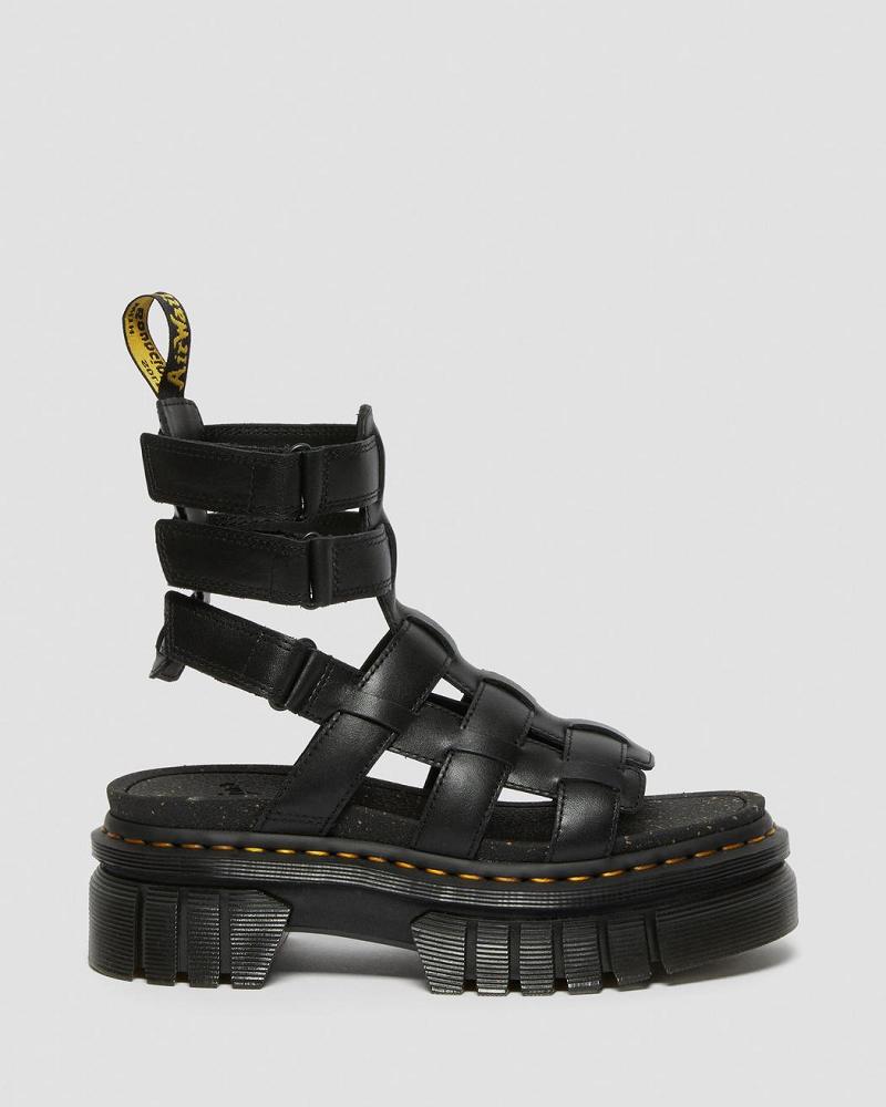 Women's Dr Martens Ricki Nappa Lux Leather Platform Gladiator Sandals Black | AU 299MQZ